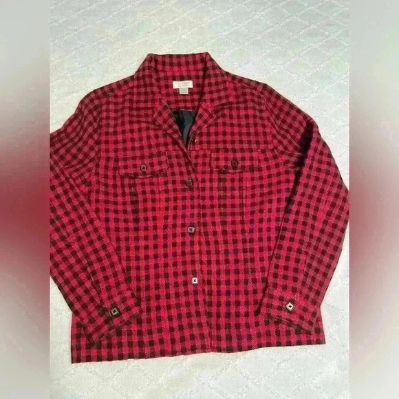 Red and black gingham jacket with 2 front working pockets, size M - Picture 1 of 6